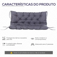Outsunny Almofada para Banco com Encosto 120x110x12cm Almofada de Banco de 2 Lugares para Jardim Terraço Balcão Exterior Cinza(m-5)