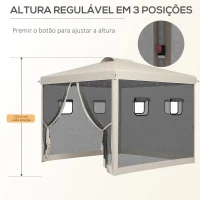 Outsunny Tenda Dobrável 3x3 m Tenda de Jardim com Parede Lateral de Malha 6 Janelas Altura Ajustável para Campismo Festas Bege(m-5)