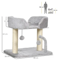 PawHut 42cm Indoor Cat Tree, with Toy Balls, Sisal Scratching Post - Light Grey(m-3)
