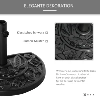 Outsunny Halfronde Parasolvoet, 9 kg, Bloemendesign, HDPE/Cement, voor Parasolstokken Ø35/38/48 mm(m-4)