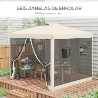Outsunny Tenda Dobrável 3x3 m Tenda de Jardim com Parede Lateral de Malha 6 Janelas Altura Ajustável para Campismo Festas Bege(m-7)