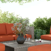 Outsunny Eight-Piece Rattan Garden Set, with Contrast Cushions - Orange/Grey(m-8)