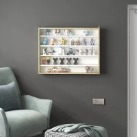 HOMCOM 5-Tier Wall Display Shelf Unit Cabinet w/ 4 Adjustable Shelves Glass Doors Home Office Ornaments 60x80cm Natural(m-10)