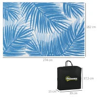 Outsunny Waterdicht Buiten Vloerkleed, Bladeren Patroon, 182x274cm, Blauw/Crème(m-3)
