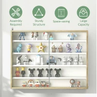 HOMCOM 5-Tier Wall Display Shelf Unit Cabinet w/ 4 Adjustable Shelves Glass Doors Home Office Ornaments 60x80cm Natural(m-6)