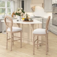 HOMCOM Set 2 Sgabelli da Bar con Schienale, Cuscini e Poggiapiedi, in Legno e Poliestere, 48x56x118 cm, Crema(m-2)