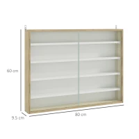 HOMCOM 5-Tier Wall Display Shelf Unit Cabinet w/ 4 Adjustable Shelves Glass Doors Home Office Ornaments 60x80cm Natural(m-3)