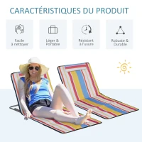 Outsunny Lot de 2 tapis de plage pliants avec dossier réglable 5 positions, appui-tête, tissu Oxford, sac de transport(m-7)