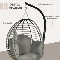 Outsunny hangstoel, zit- en rugkussen, opvouwbare zitschaal, bekerhouder, metalen frame, grijs(m-7)