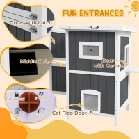 PawHut Casuta Exterior Pisici – 2 Niveluri, Lemn & Rampa Acces(m-5)