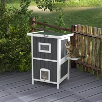 PawHut Casuta Exterior Pisici – 2 Niveluri, Lemn & Rampa Acces(m-2)