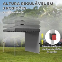 Outsunny Tenda Dobrável 2,5x2,5 m Tenda de Jardim com 1 Parede Lateral Altura Ajustável para Campismo Festas Cinza Escuro(m-5)