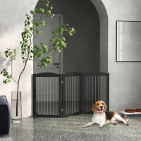 PawHut Foldable Dog Gate, Freestanding Pet Gate, with Two Support Feet, for Staircases, Hallways, Doorways - Black(m-10)