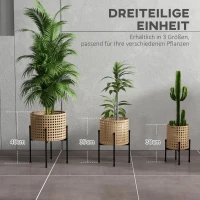 Outsunny Bloemenstandaard, set van 3, roestvrij metalen frame, voor binnen en buiten, zwart/goud(m-4)