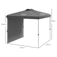 Outsunny Tenda Dobrável 2,5x2,5 m Tenda de Jardim com 1 Parede Lateral Altura Ajustável para Campismo Festas Cinza Escuro(m-3)