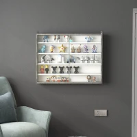 HOMCOM 5-Tier Wall Display Shelf Unit Cabinet w/ 4 Adjustable Shelves Glass Doors Home Office Ornaments 60x80cm Grey Wood Grain(m-10)