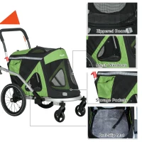 PawHut 2 in 1 Aluminium Foldable Dog Bike Trailer, Pet Stroller, for Medium Dogs - Green(m-8)