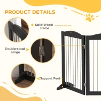 PawHut Foldable Dog Gate, Freestanding Pet Gate, with Two Support Feet, for Staircases, Hallways, Doorways - Black(m-6)