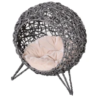 PawHut Domek dla kota z poduszką Miejsce do spania dla kota Jaskinia dla kota podwyższone nogi rattan PVC(m-1)
