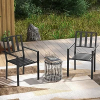 Outsunny Set of Two Minimal Metal Garden Chairs - Black(m-10)