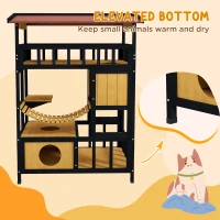 PawHut Outdoor Cat Shelter, Four-Tier Wooden Feral Cat House, with Suspension Bridge, Cat Houses, Balcony, Escape Doors(m-7)