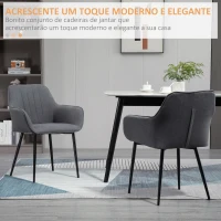 HOMCOM Conjunto de 2 Cadeiras de Sala de Jantar Estofadas em Linho com Encosto e Pés de Metal 59,5x56,5x81 cm Cinza(m-4)