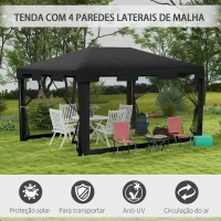 Outsunny Tenda de Jardim 4x3 m Tenda Dobrável com 4 Mosqueteiras Laterais 2 Portas e 8 Orifícios de Drenagem Cinza Escuro(m-4)
