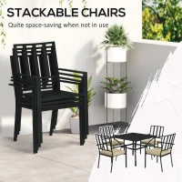 Outsunny 5 Pieces Garden Dining Set with Cushions, Outdoor Patio Table and 4 Stackable Chairs, Metal Top Table with Umbrella Hole, Black(m-4)