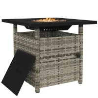 Outsunny 72.5 x 72.5cm 50,000 BTU Fire Pit Table, with Cover - Grey(m-11)