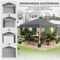 Outsunny Opvouwbare paviljoen met 2 zijwanden, verstelbare hoogte, inclusief draagtas, roestvrij stalen frame, 3x3 m, Donkergrijs(m-4)