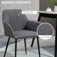 HOMCOM Conjunto de 2 Cadeiras de Sala de Jantar Estofadas em Linho com Encosto e Pés de Metal 59,5x56,5x81 cm Cinza(m-5)