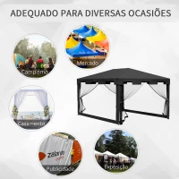 Outsunny Tenda de Jardim 4x3 m Tenda Dobrável com 4 Mosqueteiras Laterais 2 Portas e 8 Orifícios de Drenagem Cinza Escuro(m-7)