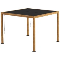 Outsunny Tuinpaviljoen met lamellendak, handkruk, aluminium/hout, 3x3m, zwart/natuur(m-1)