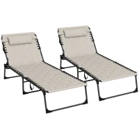 Outsunny Set of Two Sun Loungers, with Five-Position Reclining Backs - Khaki(m-11)