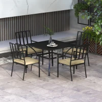 Outsunny 5 Pieces Garden Dining Set with Cushions, Outdoor Patio Table and 4 Stackable Chairs, Metal Top Table with Umbrella Hole, Black(m-10)