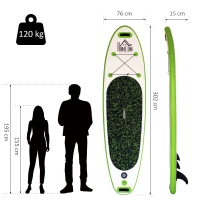 HOMCOM Placa Gonflabila SUP Stand Up Paddle cu Vasla Verde 302 x 76 x 15 cm(m-3)