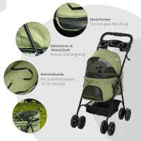 PawHut Hondenbuggy, Opvouwbaar, 2 Veiligheidslijnen, 2 Bekerhouders, 67 x 45 x 96 cm, Khaki(m-6)