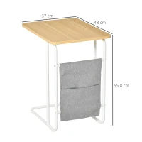 HOMCOM Mesa Auxiliar de Sofá en Forma de C con Bolsa de Almacenaje Extraíble Mesa Lateral para Salón Dormitorio Oficina 37x48x55,8 cm Roble y Blanco(m-3)