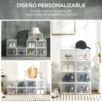 HOMCOM Organizador de Zapatos Modular Estantería Modulable con 8 Cubos Puertas Magnéticas 25x35x19 cm Transparente(m-6)