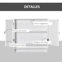 kleankin Armario Baño de Pared con 2 Puertas de Persiana Estante Interior y Barra de Toallero Mueble Auxiliar Suspendido Moderno Multiusos para Cocina 60x23x60 cm Blanco(m-5)