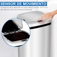 HOMCOM Cubo de Basura Inteligente 50L con Sensor Infrarrojo para Apertura Automática de Acero Inoxidable 33x25x84 cm Plata(m-5)