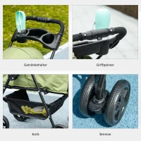 PawHut Hondenbuggy, Opvouwbaar, 2 Veiligheidslijnen, 2 Bekerhouders, 67 x 45 x 96 cm, Khaki(m-7)