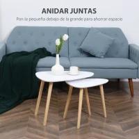 HOMCOM Juego de 2 Mesas Auxiliares Mesas Nido para Salón Dormitorio Oficina 59,5x39,5x45 cm y 44,5x28,5x40 cm Blanco(m-4)