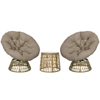 Outsunny Tuinmeubelset 3-delig, Bistroset - Weerbestendig - Afneembare kussens - 85 cm x 70 cm x 82 cm - Natuurlijk + Lichtbruin(m-10)