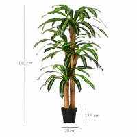 Outsunny Dracaena Artificial con 66 Hojas Musgo Planta Artificial para Decoración Jardín Balcón Oficina Salón Ø20x160 cm Verde(m-3)