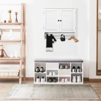 kleankin Armario Baño de Pared con 2 Puertas de Persiana Estante Interior y Barra de Toallero Mueble Auxiliar Suspendido Moderno Multiusos para Cocina 60x23x60 cm Blanco(m-6)