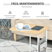 HOMCOM Mesa Auxiliar de Sofá en Forma de C con Bolsa de Almacenaje Extraíble Mesa Lateral para Salón Dormitorio Oficina 37x48x55,8 cm Roble y Blanco(m-6)