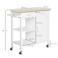 HOMCOM Carro de Cocina Carrito de Servir Multiusos Estantería Carrito Auxiliar con Ruedas para Baño Dormitorio con Estante Cajón Armario 89x40x84cm(m-3)