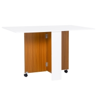 HOMCOM Mesa de Comedor Plegable con Ruedas Mesa Auxiliar Multifuncional con 2 Alas Abatibles 120x80x73 cm Blanco y Teca