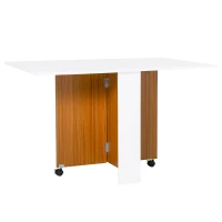HOMCOM Mesa de Comedor Plegable con Ruedas Mesa Auxiliar Multifuncional con 2 Alas Abatibles 120x80x73 cm Blanco y Teca(m-1)